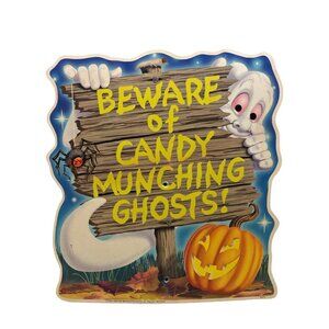 Vintage Halloween Yard Sign Beware Of Candy Munching Ghosts Impact Plastics